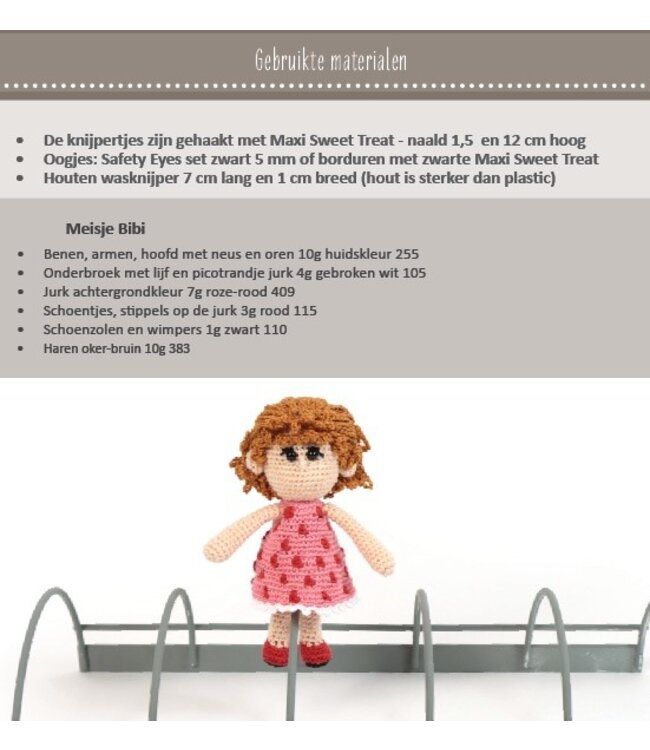 Haakpret Nr. 18 Knijpertje meisje Bibi - werkbeschrijving A5 - Nederlands