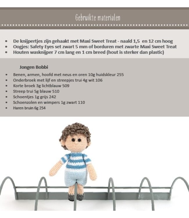 Haakpret Nr. 19 Knijpertje jongen Bobbi - description du crochet néerlandais A5