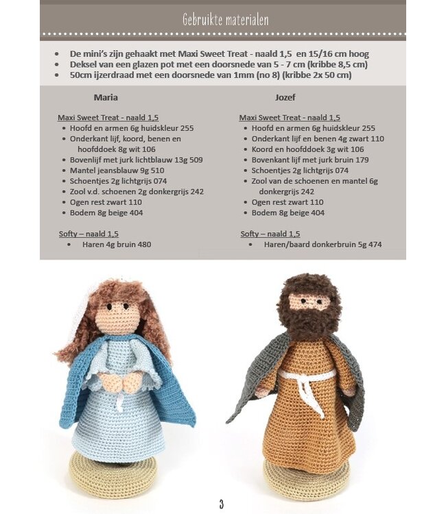 Haakpret Mini mensjes Maria Jozef Jezus en de kribbe -  A5 werkbeschrijving - Anja Toonen