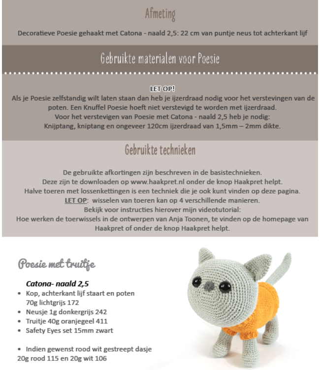 Haakpret Poesie kat  -  Design A5 (Dutch)   - Anja Toonen
