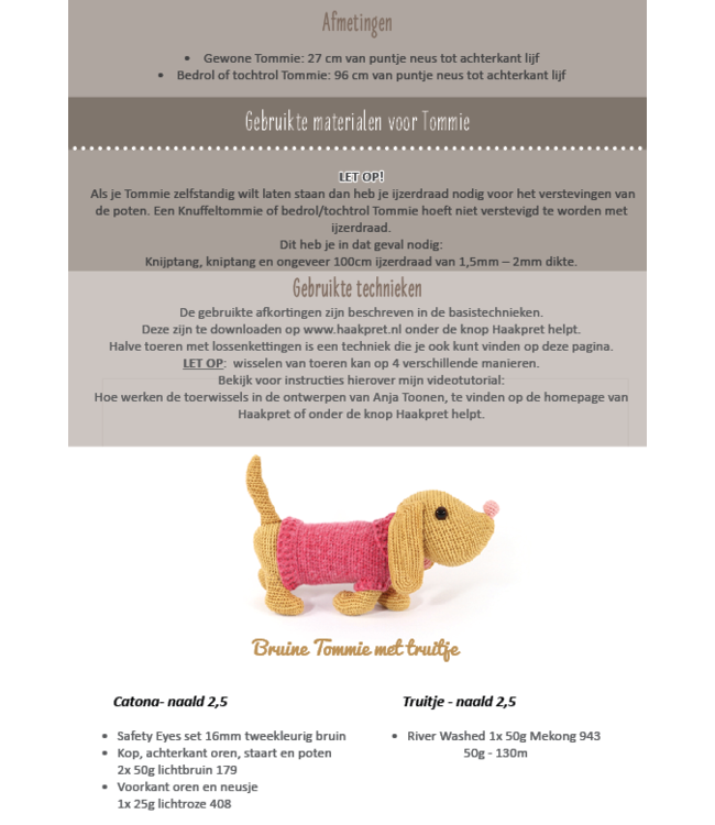 Haakpret Tommie Teckel -  Design A5 (Dutch)   - Anja Toonen