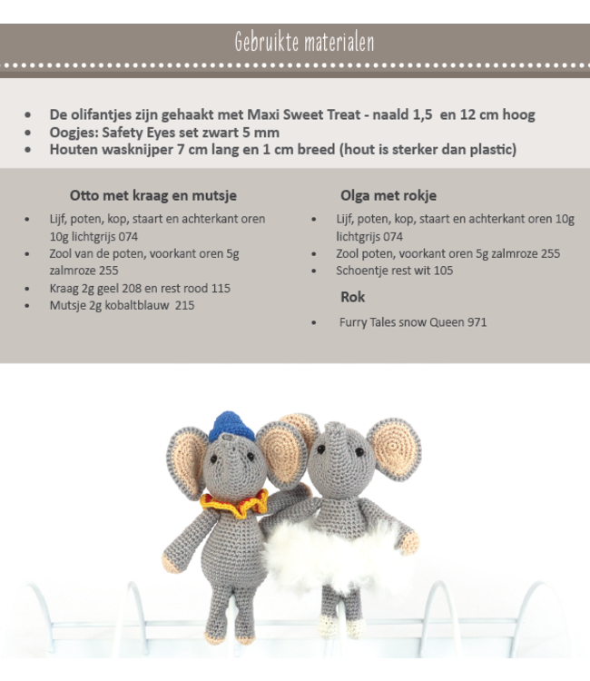 Haakpret Nr. 3 Knijpertje Olifant - description du crochet néerlandais A5