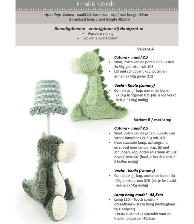 Haakpret Lampe de table Dinosaure - A5 (Néerlandais)   - Anja Toonen