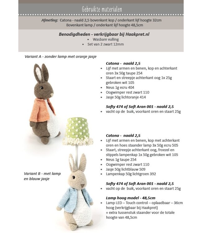 Haakpret Lampe de table lapin - A5 (Néerlandais)   - Anja Toonen