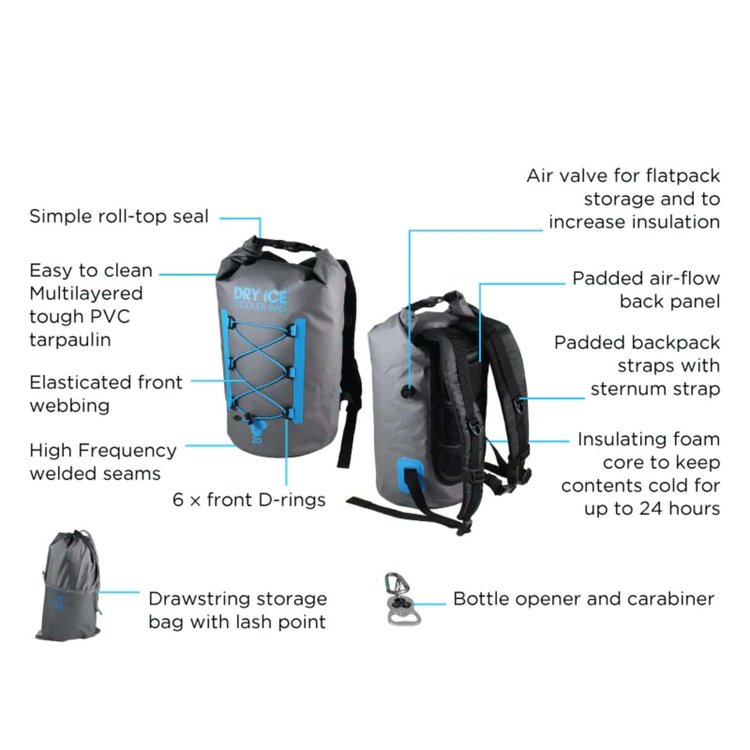 Overboard Overboard Waterproof Dry Ice Cooler Backpack Grey