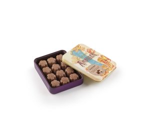 Blikje melkchocolade bloemetjes met cappuccino vulling (72g)