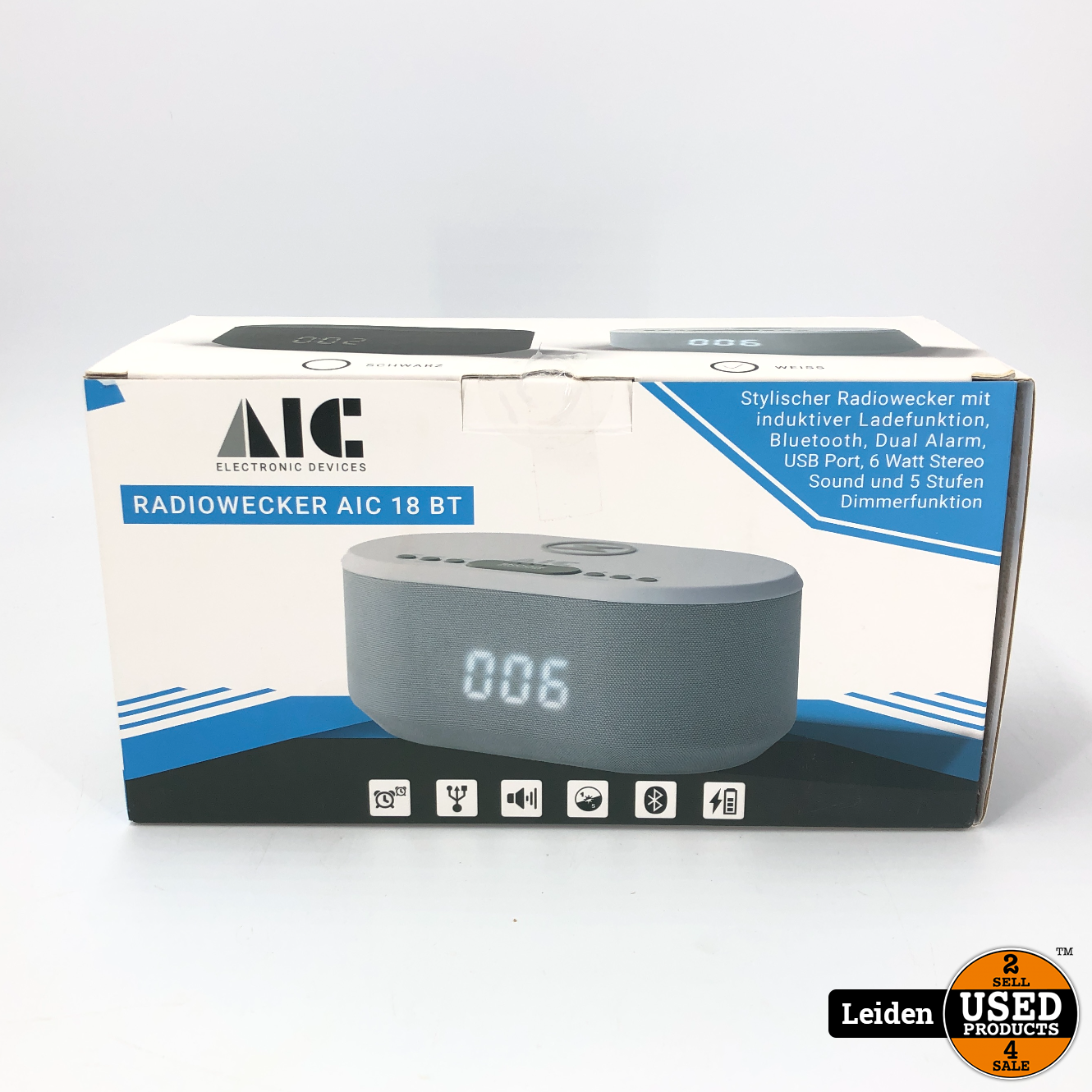 AIC 18BT Wekkerradio met draadloze telefoonoplader ingebouwde bluetooth speaker - Wit (NIEUW uit doos) - Used Products Leiden
