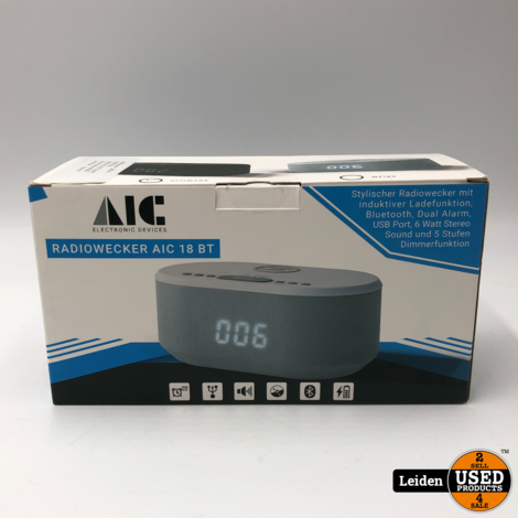 AIC 18BT Wekkerradio met draadloze telefoonoplader - ingebouwde bluetooth speaker - Zwart (NIEUW uit doos)