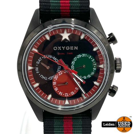 Oxygen Dual Time Horloge - Zwart Groen Rood