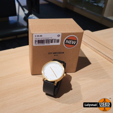 Piet Hein Leff Amsterdam T40 Horloge Leer Goud/Wit/Zwart Ø40mm | Nieuw