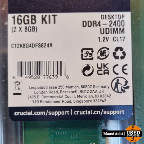 Crucial DDR4-2400  16GB kit (2x 8GB) | NIEUW | elders 50 euro