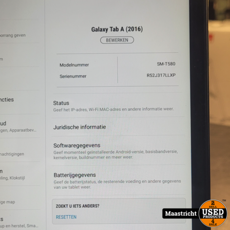 Samsung Galaxy Tab A - 10.1 WiFi (2016) - 16GB - Zwart - In nette staat.