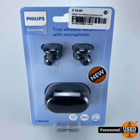 Philips True Wireless Earphones met Mic/Bleutooth TAT1215BK/03 Zwart | Nieuw