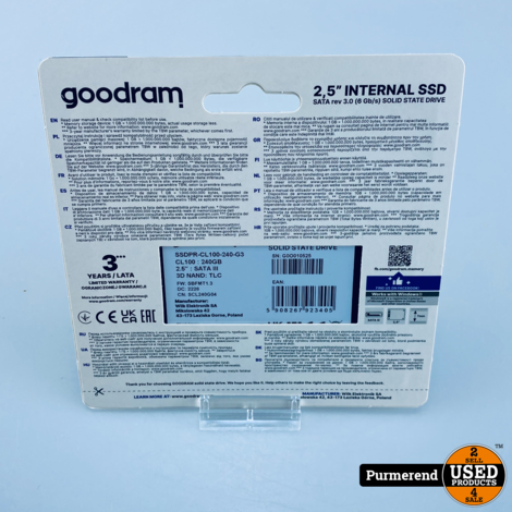 Goodram SSD 240GB SATA3 CL100 Gen 3 | Nieuw in seal