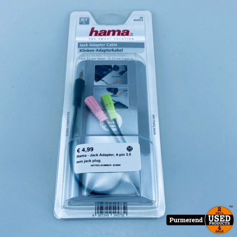 Hama - Jack Adapter, 4-pin 3.5 mm jack plug