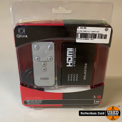 Q-LINK HDMI 4 to 1 switch met afstandsbediening | Nieuw in doos ||
