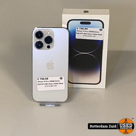 iPhone 14 Pro 128GB Silver Batt 91% Met Doos | Nette Staat