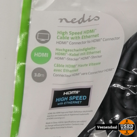 Nedis High Speed HDMi Kabel met Ethernet 3 Meter - Nieuw!