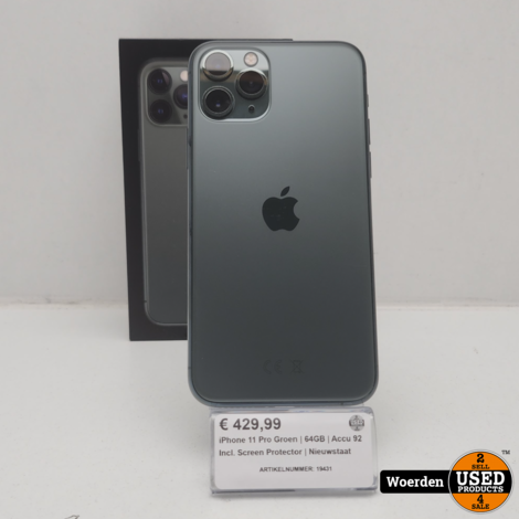 Apple iPhone 11 Pro Groen | 64GB | Accu 92 | Incl. Screen Protector | Nieuwstaat