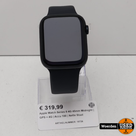 Apple Watch Series 8 4G 45mm Midnight | GPS + 4G | Accu 100 | Nette Staat