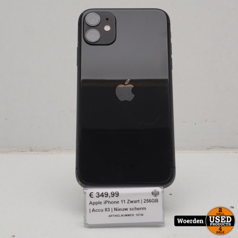 Apple iPhone 11 Zwart | 256GB | Accu 83 | Nieuw scherm