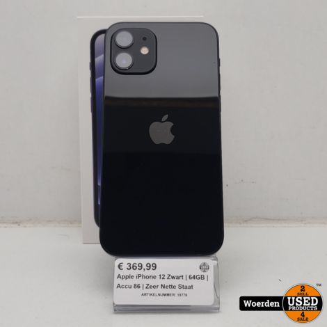 Apple iPhone 12 Zwart | 64GB | Accu 86 | Zeer Nette Staat