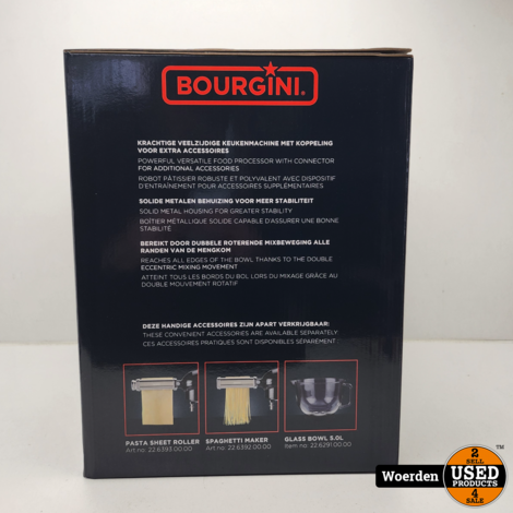 Bourgini Steel Kitchen Chef Keukenmachine - 5.5 Liter inhoud | Keukenmixer met krachtige 1800watt motor | Keukenrobot Metalen behuizing | Foodprocessor | Zwart