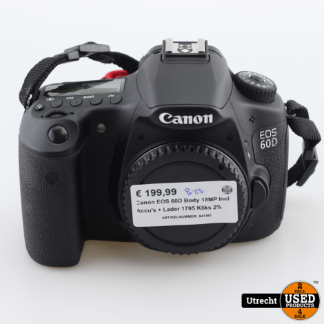 Canon EOS 60D Body 18MP Incl Accu's + Lader 1795 Kliks 2%