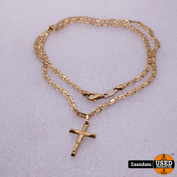 Woord knelpunt uit Gouden Ketting met Jezus Hanger | 51cm | 3cm | 18Kt - Used Products Zaandam