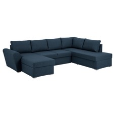 Stan slaapbank, hoek rechts met chaise longue links, in blauw.