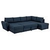 Stan slaapbank, hoek rechts met chaise longue links, in blauw.
