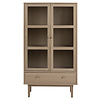 Assor vitrinekast met 2 glazen deuren en 1 lade, wit geolied eiken decor.