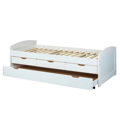 Ulli bed 90 x 190 cm met 1 uitschuifbed, 3 lades, incl 1 lattenbodem wit.