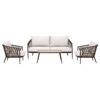 Harvey tuinmeubelset met 4 delen incl. kussen bruin, natuur.