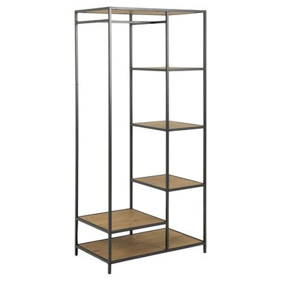 Sea kledingrek 1 kledingroede, 5 legplanken zwart, natuur.