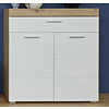 Amanda/MandoGD schoenenkast kommode 2 deuren, 1 lade eiken decor, wit hoogglans.