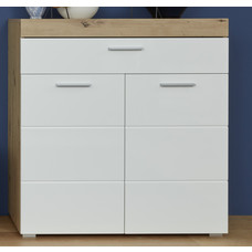 Amanda/MandoGD schoenenkast kommode 2 deuren, 1 lade eiken decor, wit hoogglans.