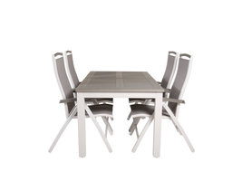 Albany tuinmeubelset tafel 90x152/210cm en 4 stoel 5pos Albany wit, grijs, crèmekleur.