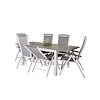 Albany tuinmeubelset tafel 90x152/210cm en 6 stoel 5pos Albany wit, grijs, crèmekleur.