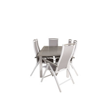 Albany tuinmeubelset tafel 90x152/210cm en 6 stoel 5pos Albany wit, grijs, crèmekleur.