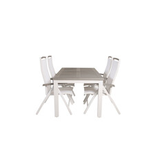 Albany tuinmeubelset tafel 90x152/210cm en 4 stoel 5posalu Albany wit, grijs, crèmekleur.