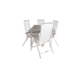 Albany tuinmeubelset tafel 90x152/210cm en 6 stoel 5posalu Albany wit, grijs, crèmekleur.
