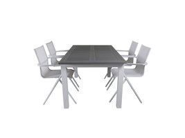 Albany tuinmeubelset tafel 90x152/210cm en 4 stoel Alina wit, grijs, crèmekleur.