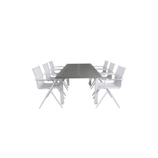 Albany tuinmeubelset tafel 90x152/210cm en 6 stoel Alina wit, grijs, crèmekleur.