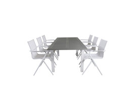 Albany tuinmeubelset tafel 90x152/210cm en 6 stoel Alina wit, grijs, crèmekleur.