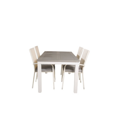 Albany tuinmeubelset tafel 90x152/210cm en 4 stoel Anna wit, grijs, crèmekleur.