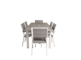 Albany tuinmeubelset tafel 90x152/210cm en 6 stoel Levels wit, grijs, crÃ¨mekleur.