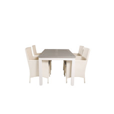 Albany tuinmeubelset tafel 90x152/210cm en 4 stoel Malin wit, grijs, crèmekleur.