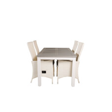 Albany tuinmeubelset tafel 90x152/210cm en 4 stoel Padova wit, grijs, crèmekleur.