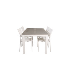 Albany tuinmeubelset tafel 90x152/210cm en 4 stoel Santorini wit, grijs, crèmekleur.